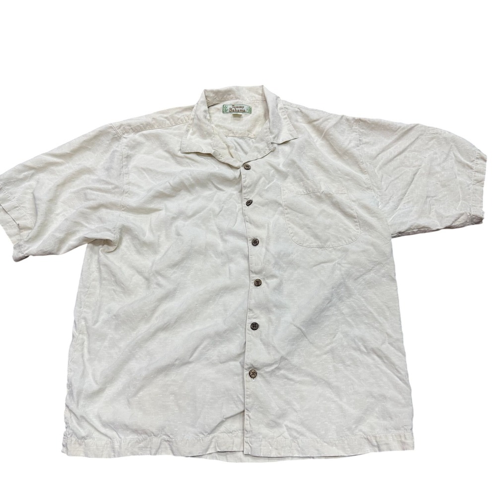 Tommy Bahama 90s Mens XL 100% Silk Short Sleeve Button Down Shirt Cream Textured